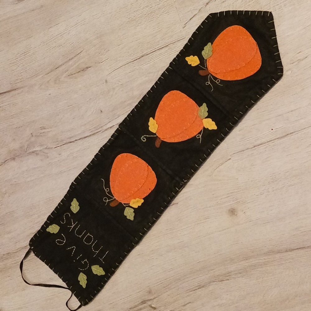 At Home America Give Thanks Felted Pumpkin Fall Wall Hanging